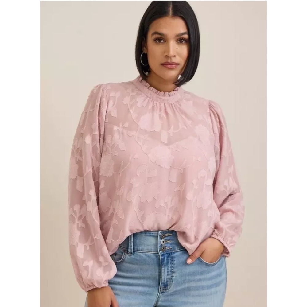 Torrid Chiffon Clip Floral Bubble Hem‎ Blouse Top Womens 2X Sheer Edwardian Boho
